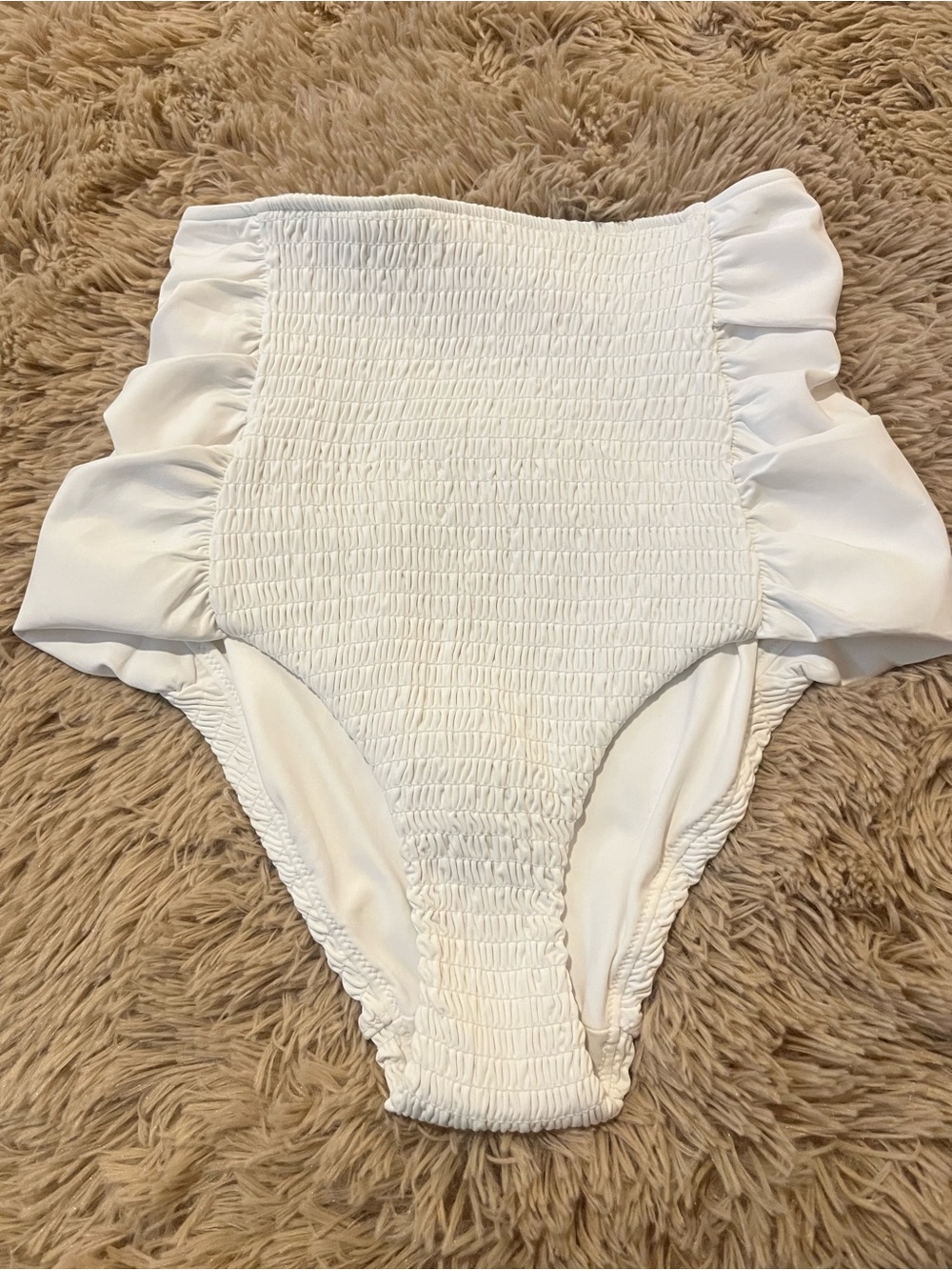 New SIR. The label Swim Suit White Smocked High-Waist Bikini Bottoms 1